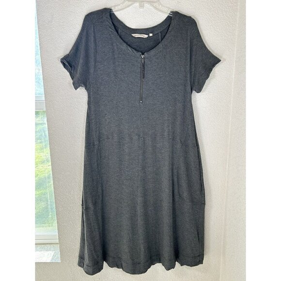 Soft Surroundings Dress Size Medium Gray Dress with Pockets Short Sleeve Zip - Picture 1 of 10